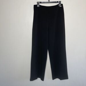 TAHARI Dress Pants Womens 8 Solid Black Flat Front Wide Straight Leg Stretch